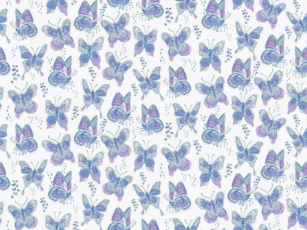 pastel vector mariposa sin costura textura, bohemio Violeta moda, boho textil tela, hada cuento magia criaturas envase ornamento