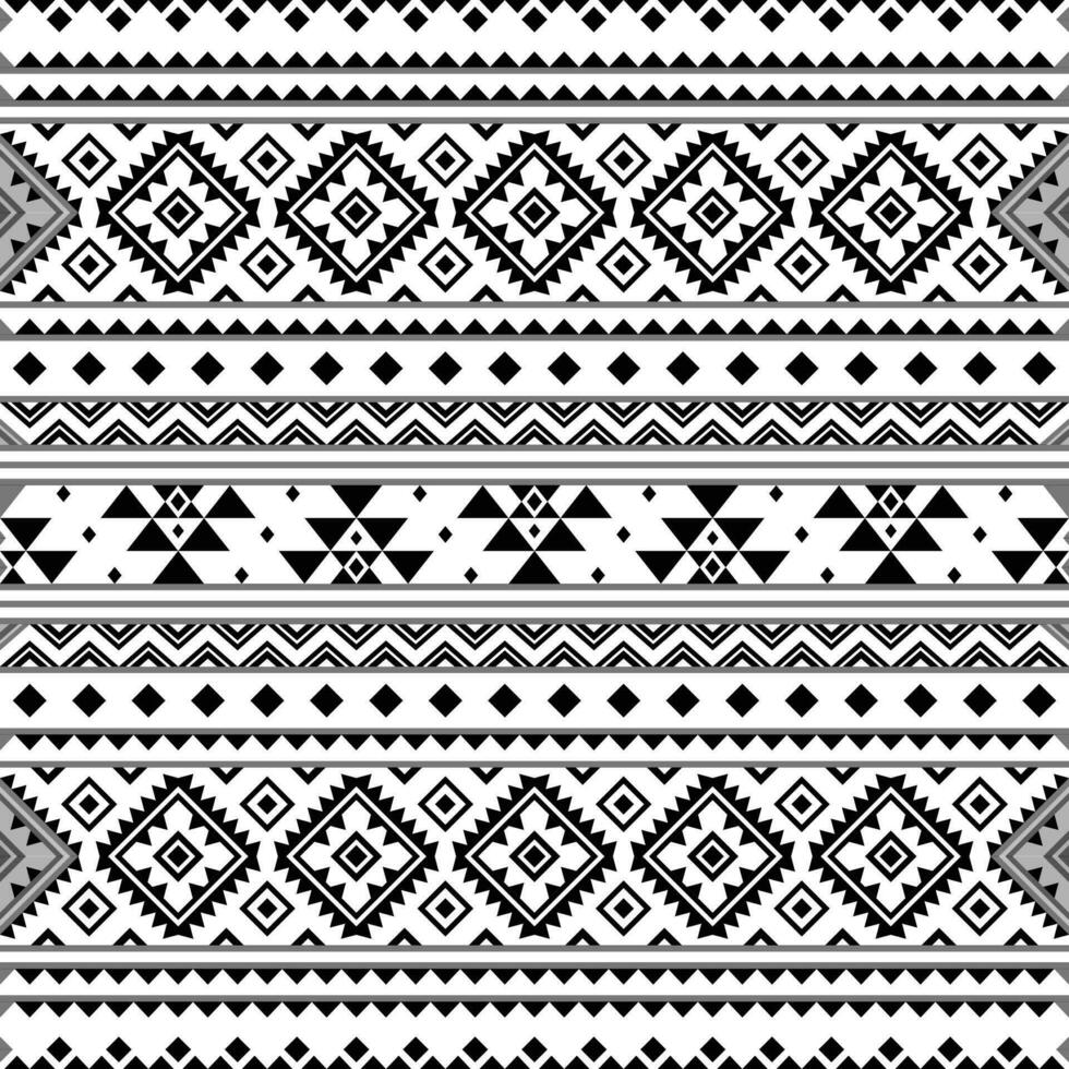 Seamless border pattern with unique ethnic backdrop design. Aztec Navajo tribal style. Black and white colors. Design for textile, fabric, curtain, rug, batik, ornament, background, wrapping. vector