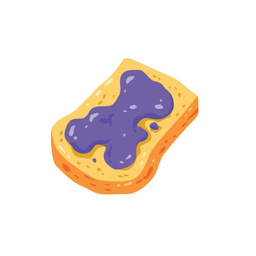 Slice of bread or toast with blueberry jam cartoon vector illustration