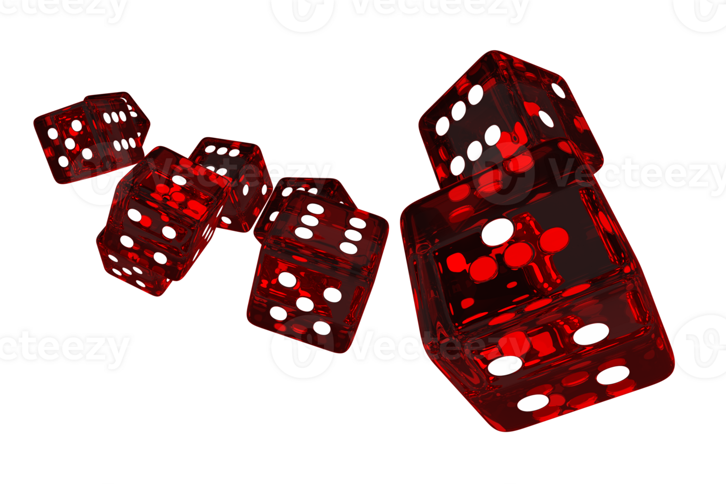 Red Glassy Casino Dices 3D PNG Image