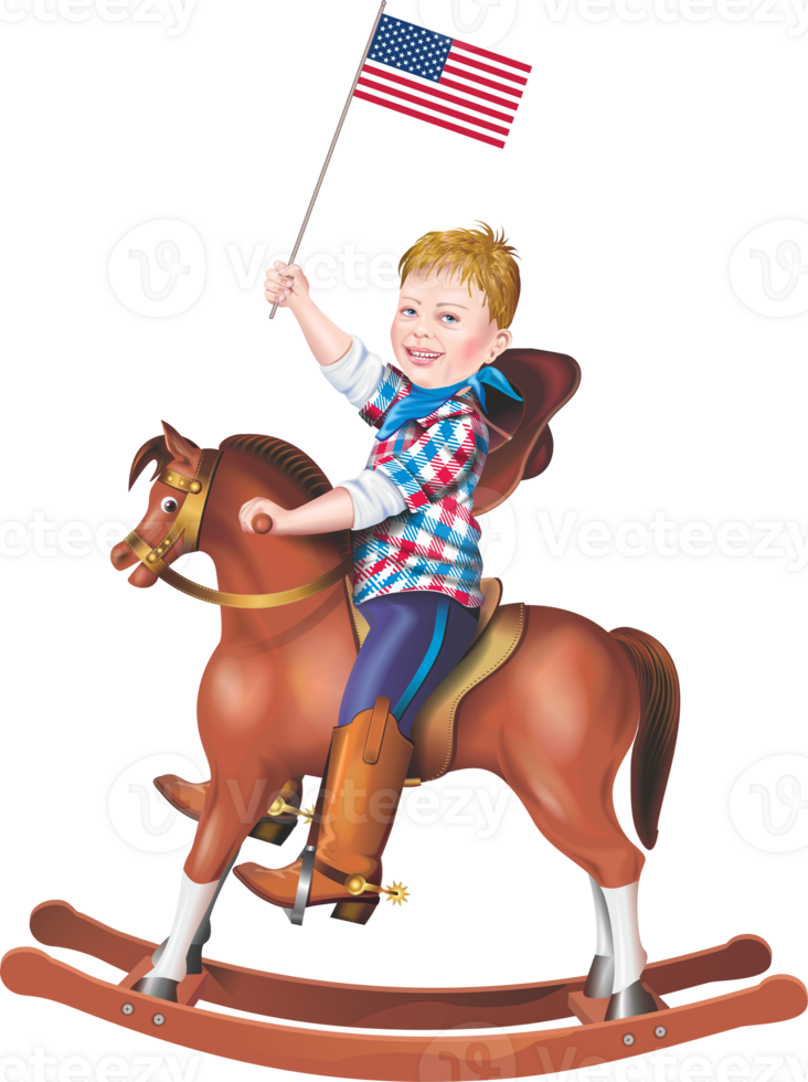 Rocking Horse Ride with American Flag PNG Illustration