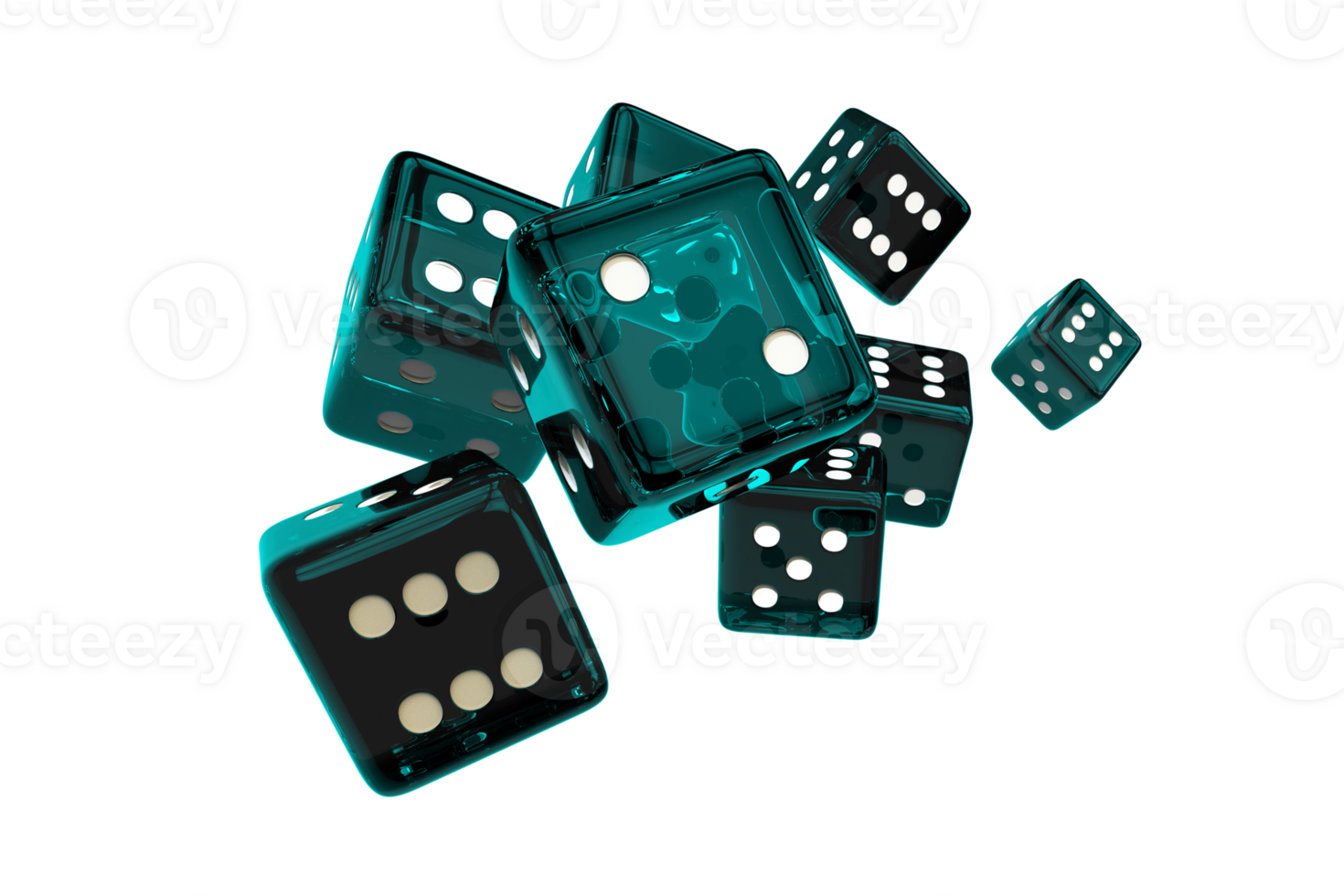 Glassy Turquoise Casino Dices PNG Isolated