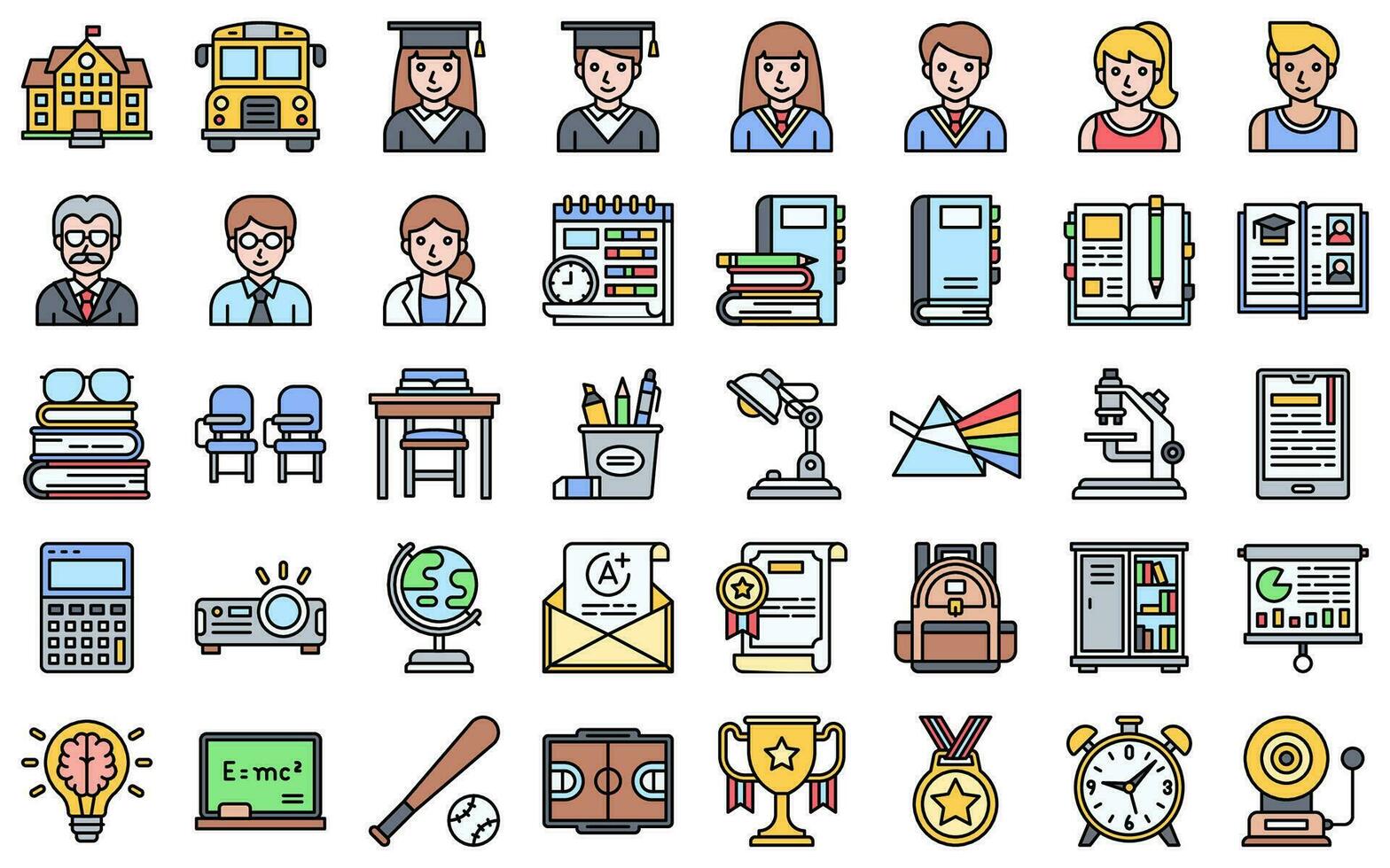 High school related filled vector icon set