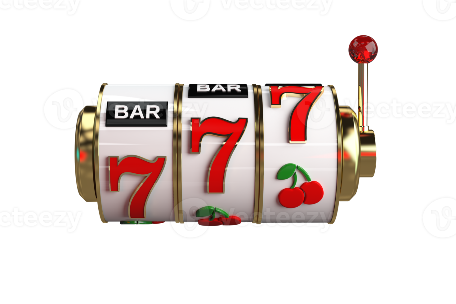 Slot Machine Reels with Lever PNG 3D Render Illustration