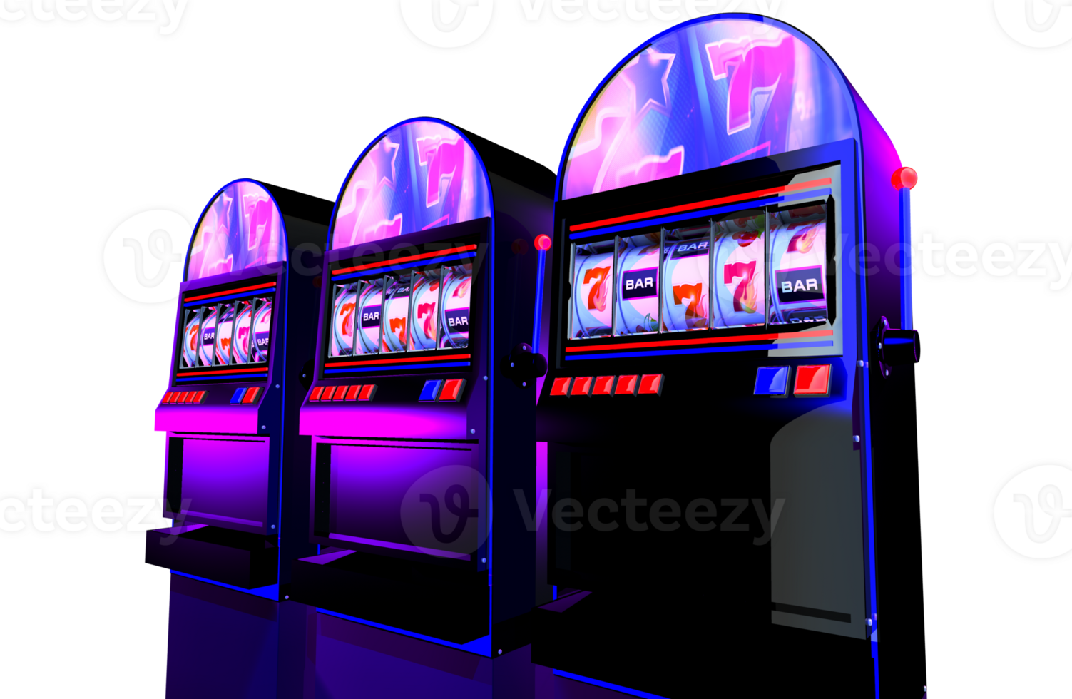 Five Reels Casino Slot Machines PNG Illustration