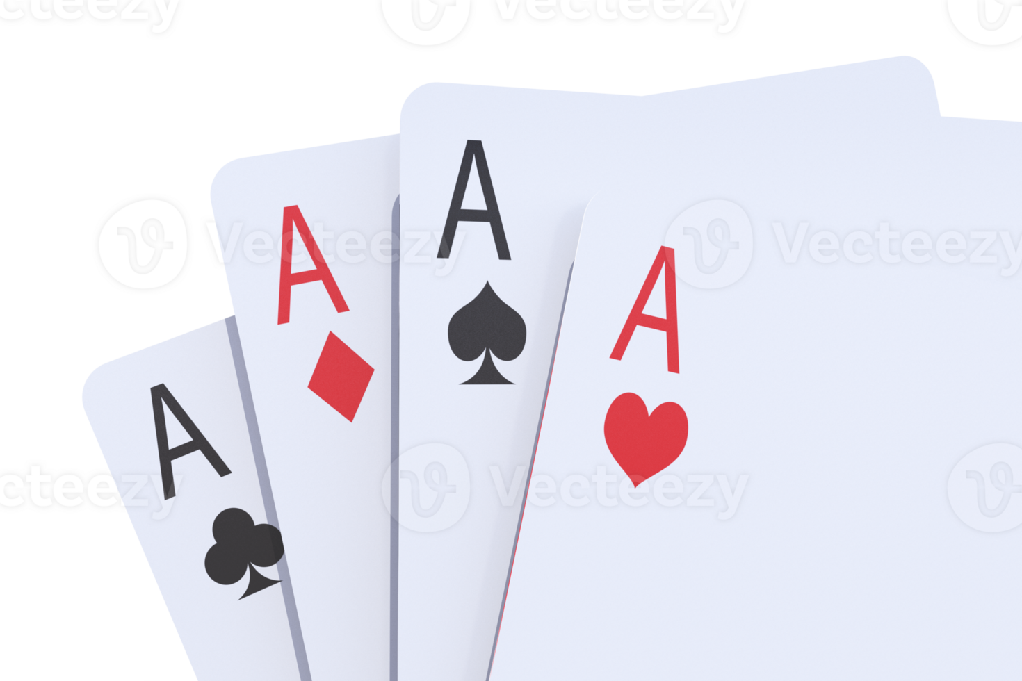Four Poker Cards Closeup 3D Render PNG