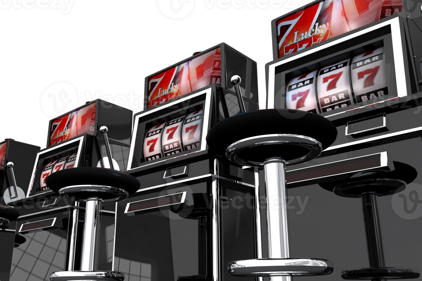 Row of Vegas Slot Machines PNG Isolated Graphic