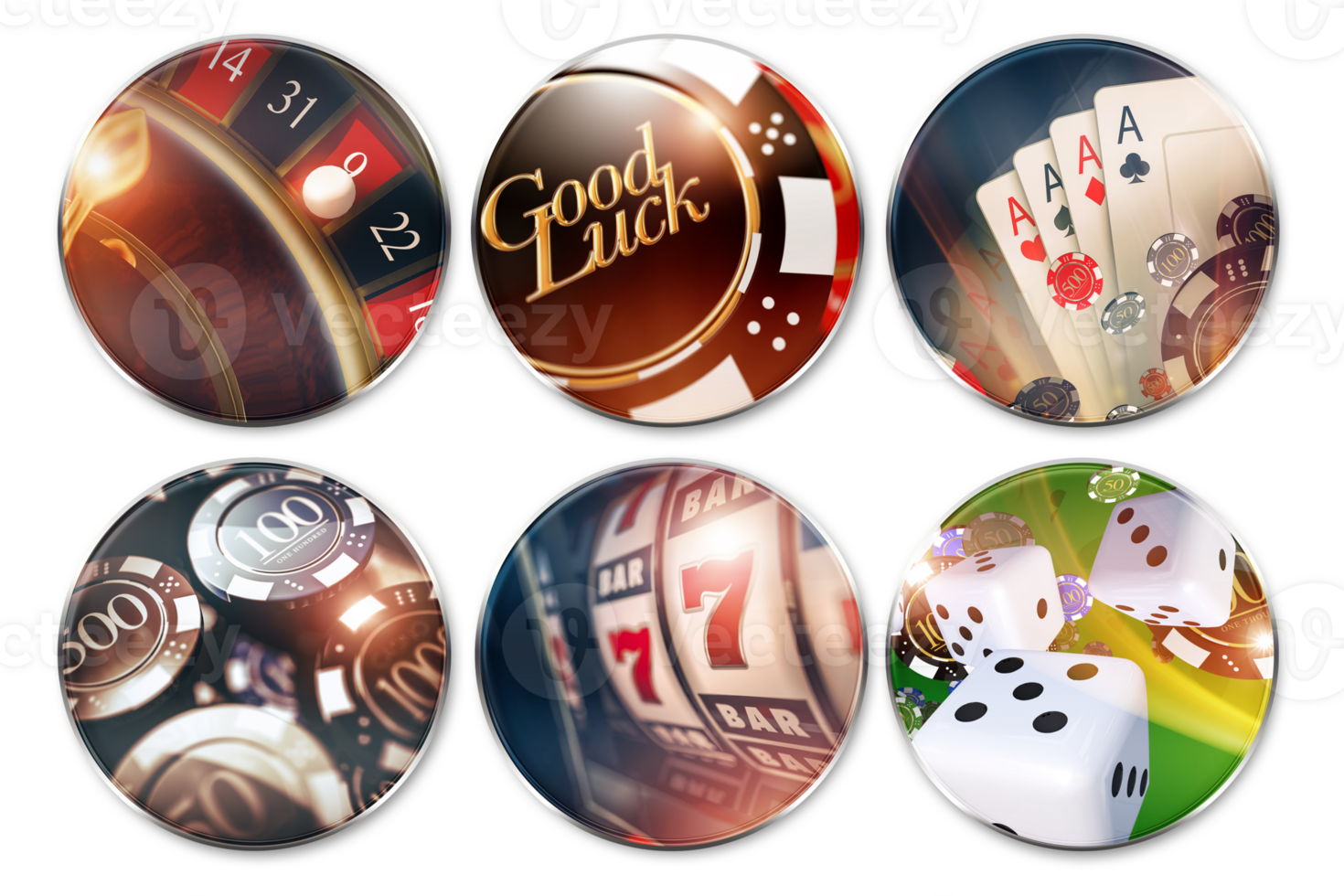 Casino Gambling Glassy Batches PNG