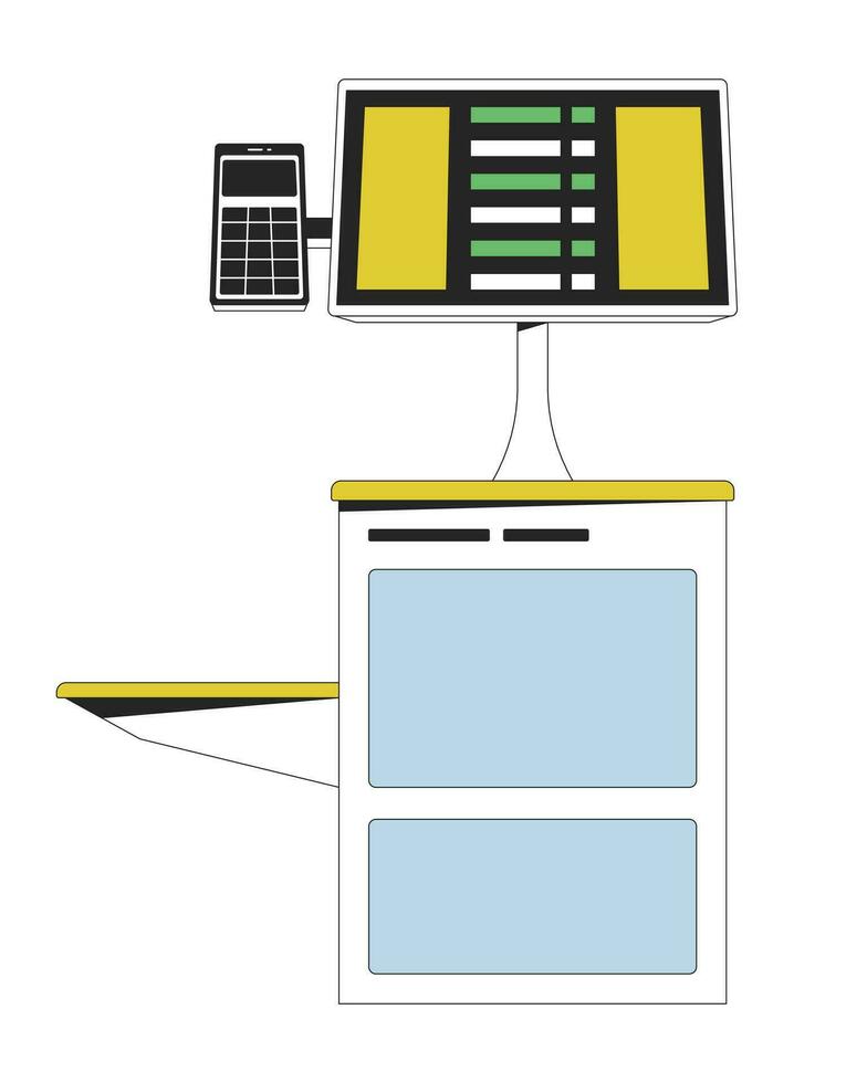 Self service checkout flat line color isolated vector object. Contactless payment technology. Editable clip art image on white background. Simple outline cartoon spot illustration for web design