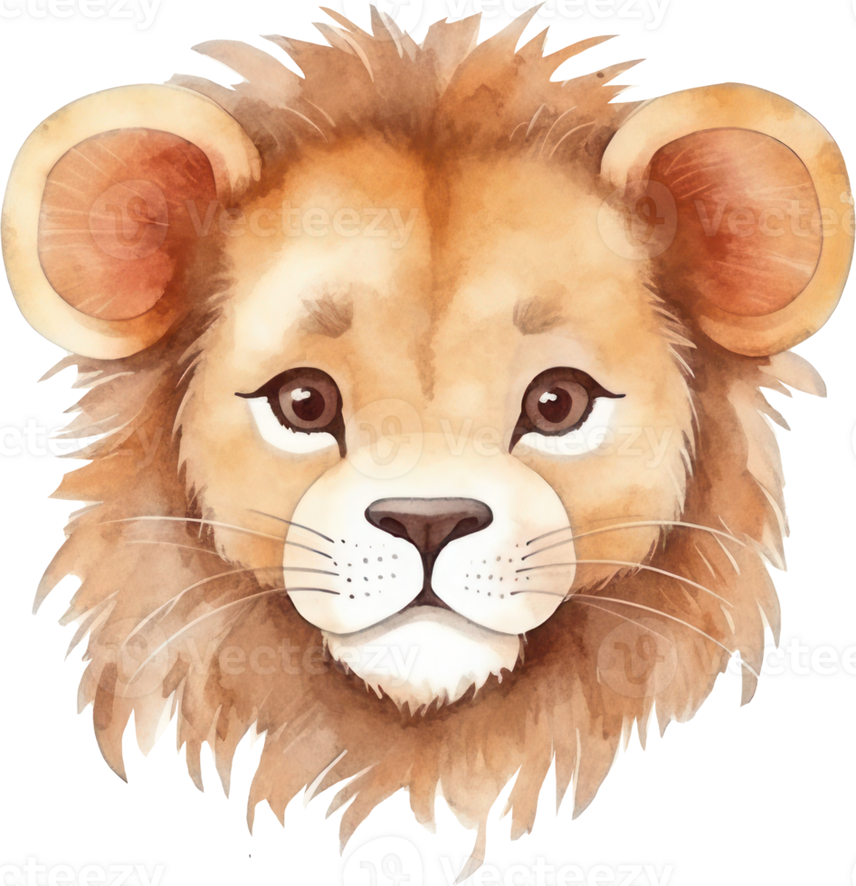 Cute Lion Face Watercolor. AI Generated png