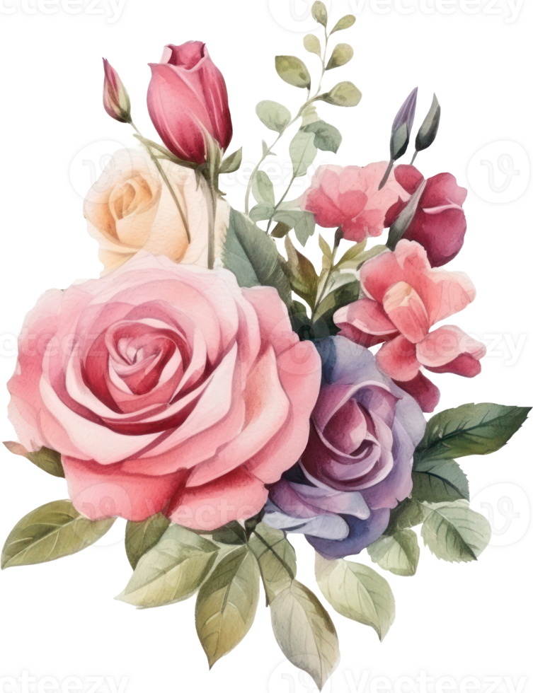 roos bloemen boeket waterverf. ai gegenereerd png