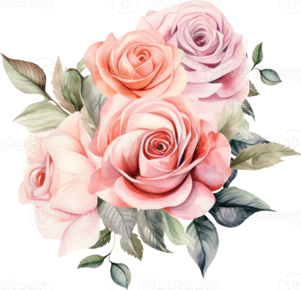 Rose fleurs bouquet aquarelle. ai généré png