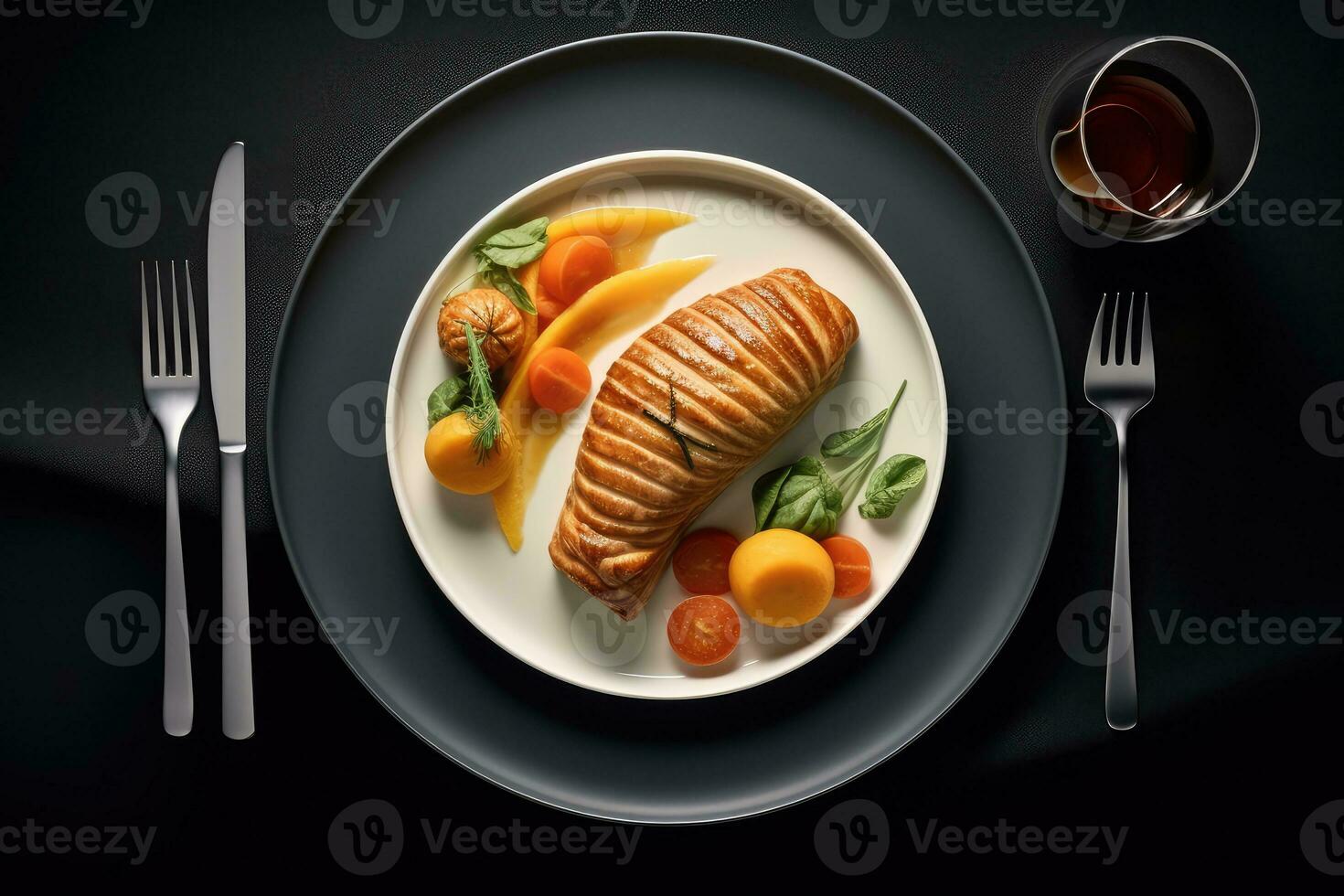 fine dining flat lay Profesional advertising Food Photography AI Generated photo