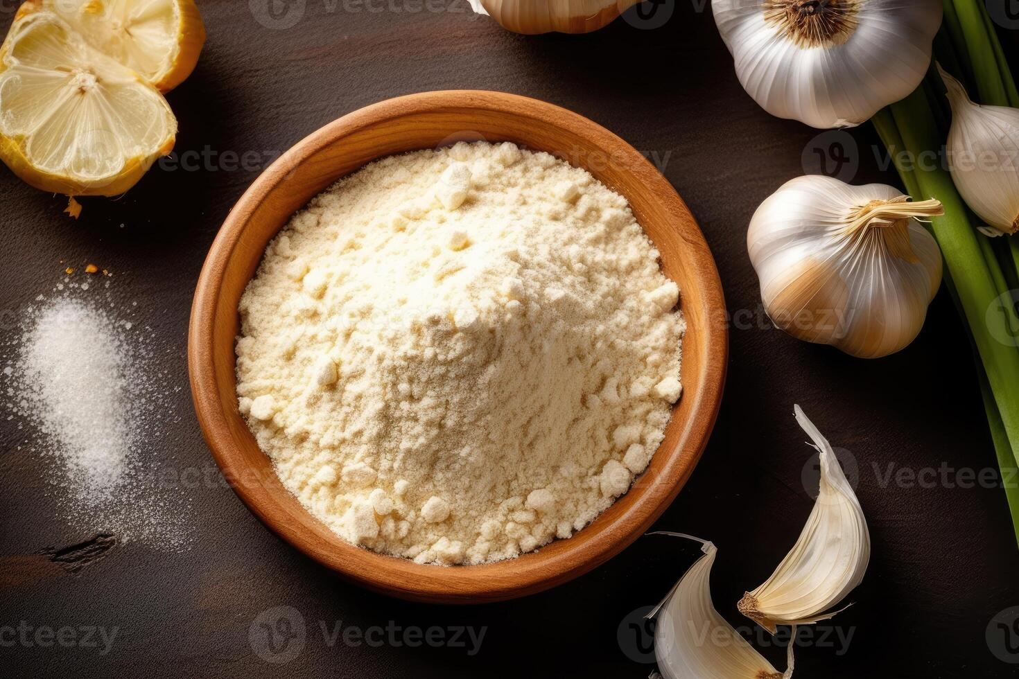 stock photo of garlic powder on the kitchen flat lay photography