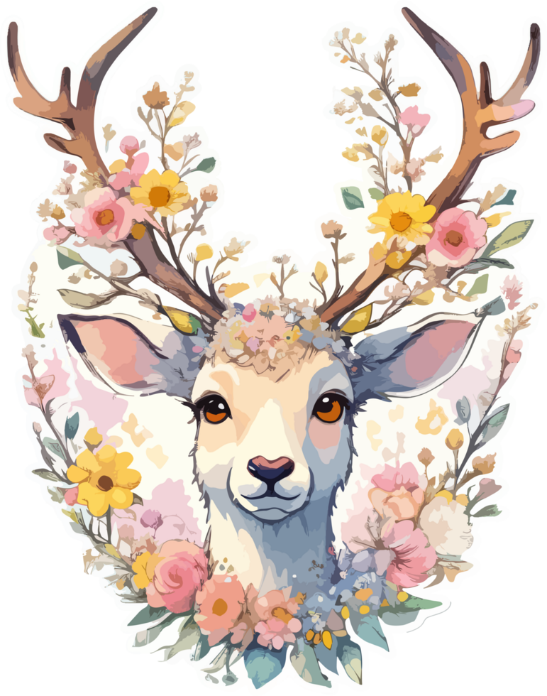 Reindeer Face Illustration Watercolor Effect with png