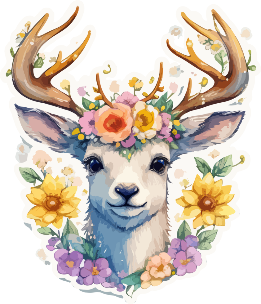 Reindeer Animal Face Watercolor Style with png