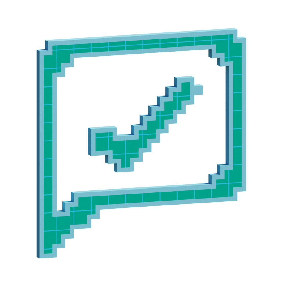 3d voxel check communication bubble icon illustration concept icon render png