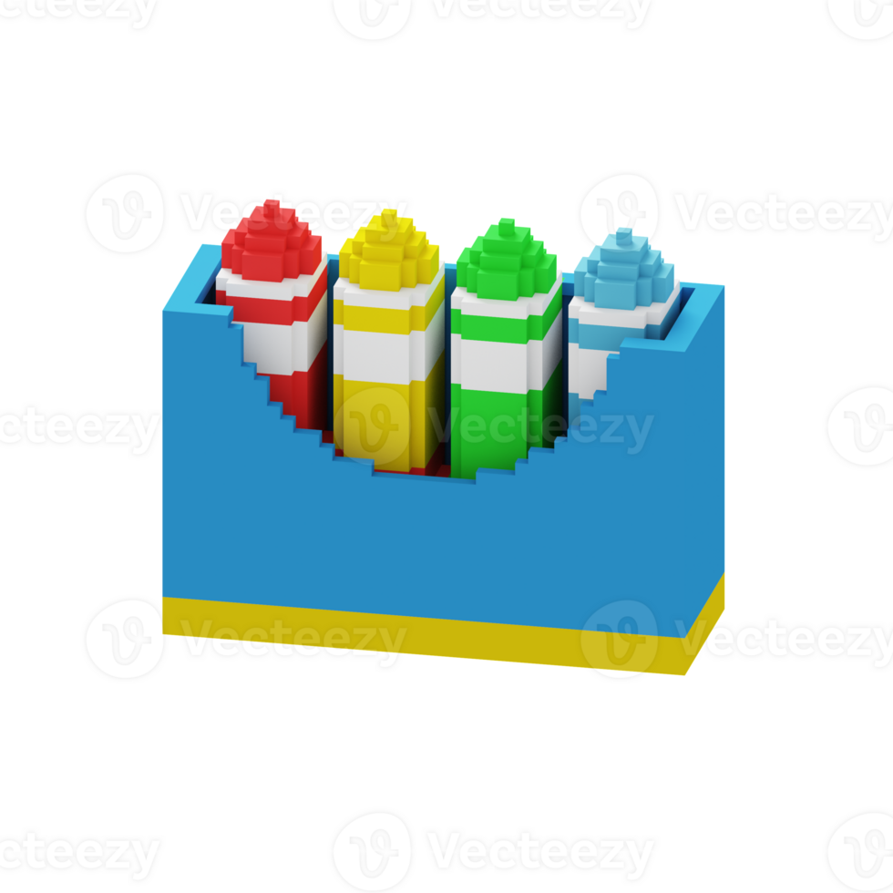 3d voxel icono lápiz de color educación ilustración concepto icono hacer png