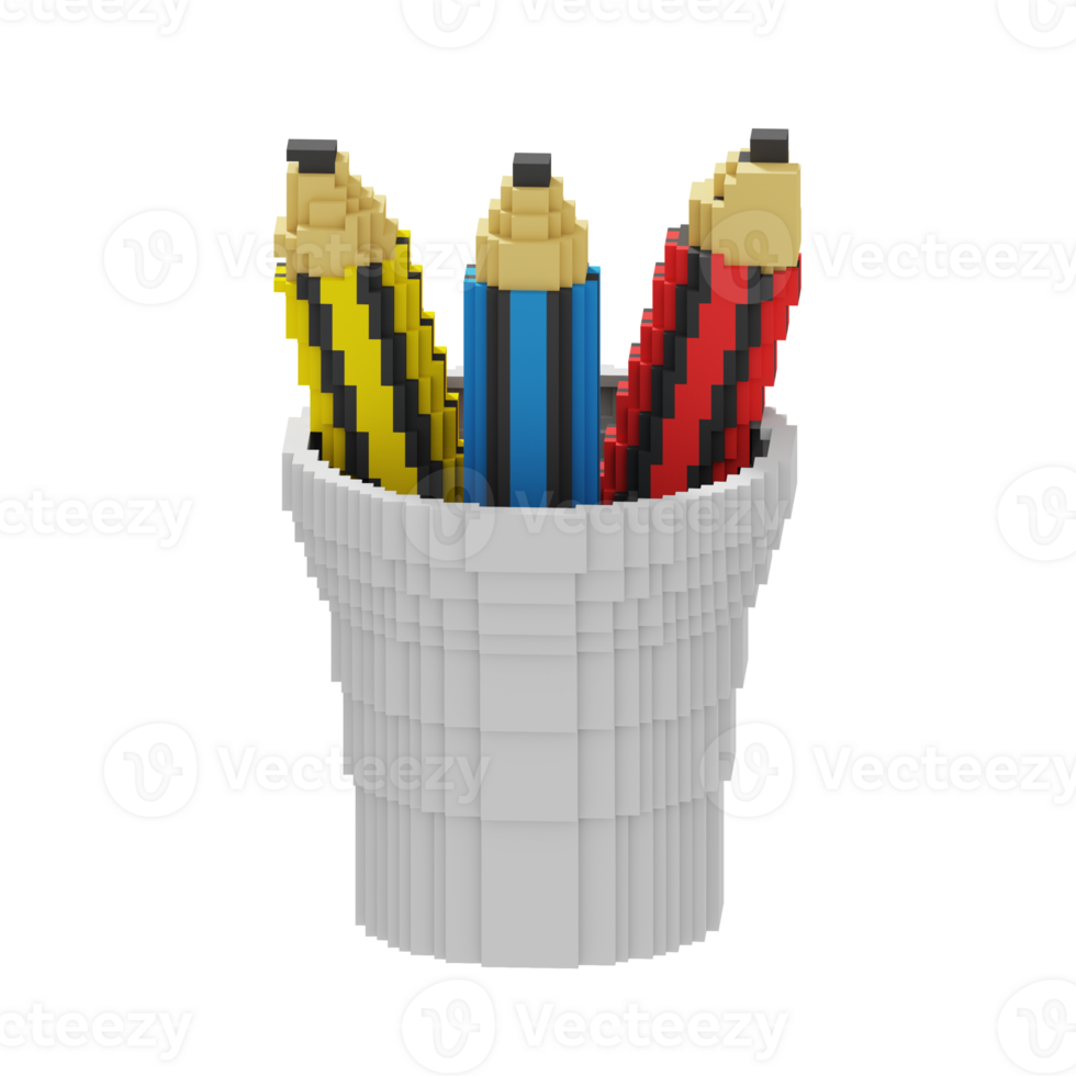 3d voxel icon pencil education illustration concept icon render png