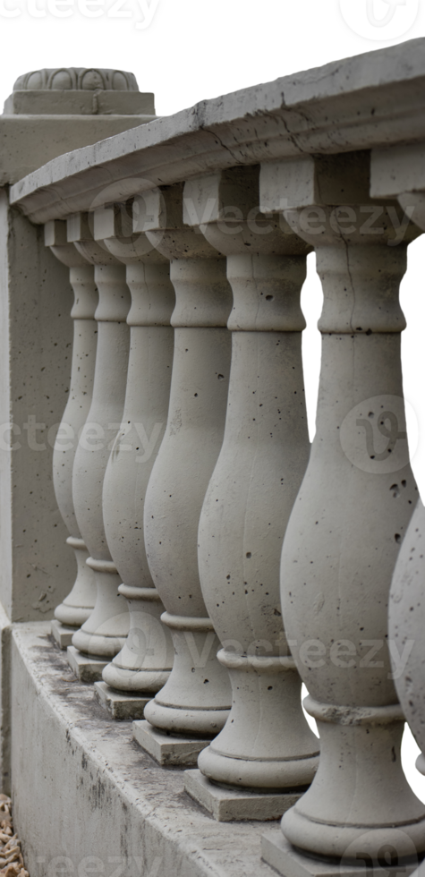 Old balustrade pillars architectural element isolated PNG photo with transparent background. High quality cut out scene element. Realistic image overlay