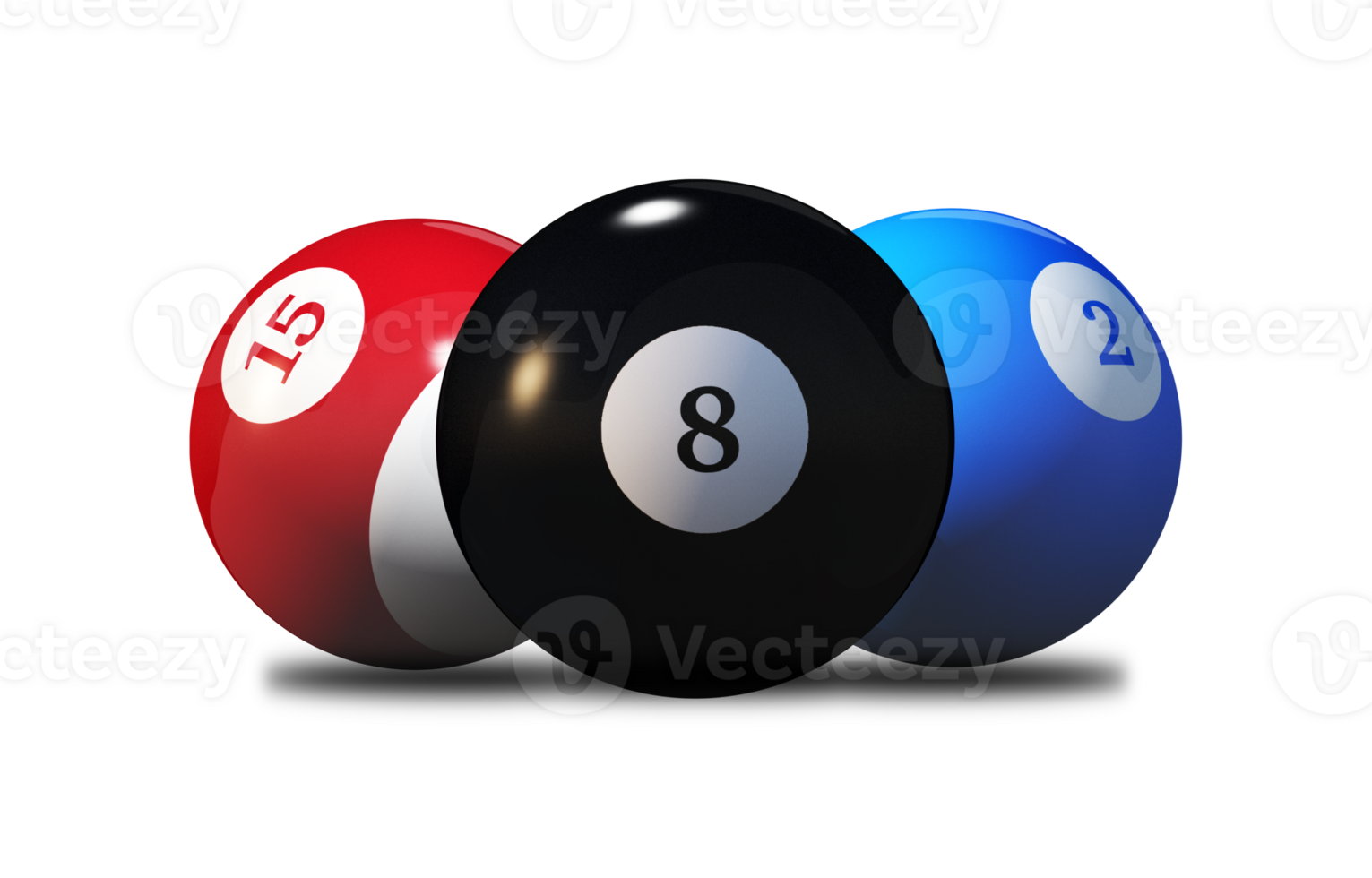 Three Billiard Balls 3D Render Isolated png