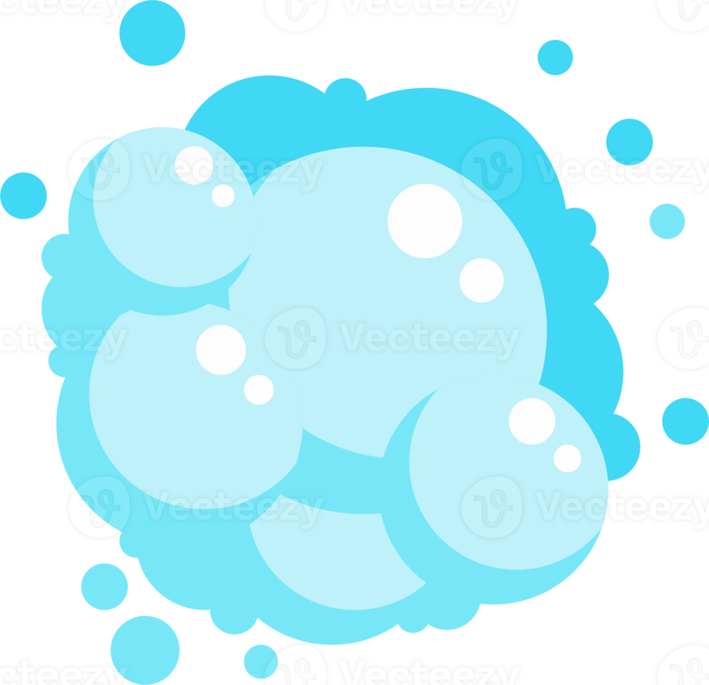 Cartoon soap foam set with bubbles. Light blue suds of bath, shampoo, shaving, mousse. png