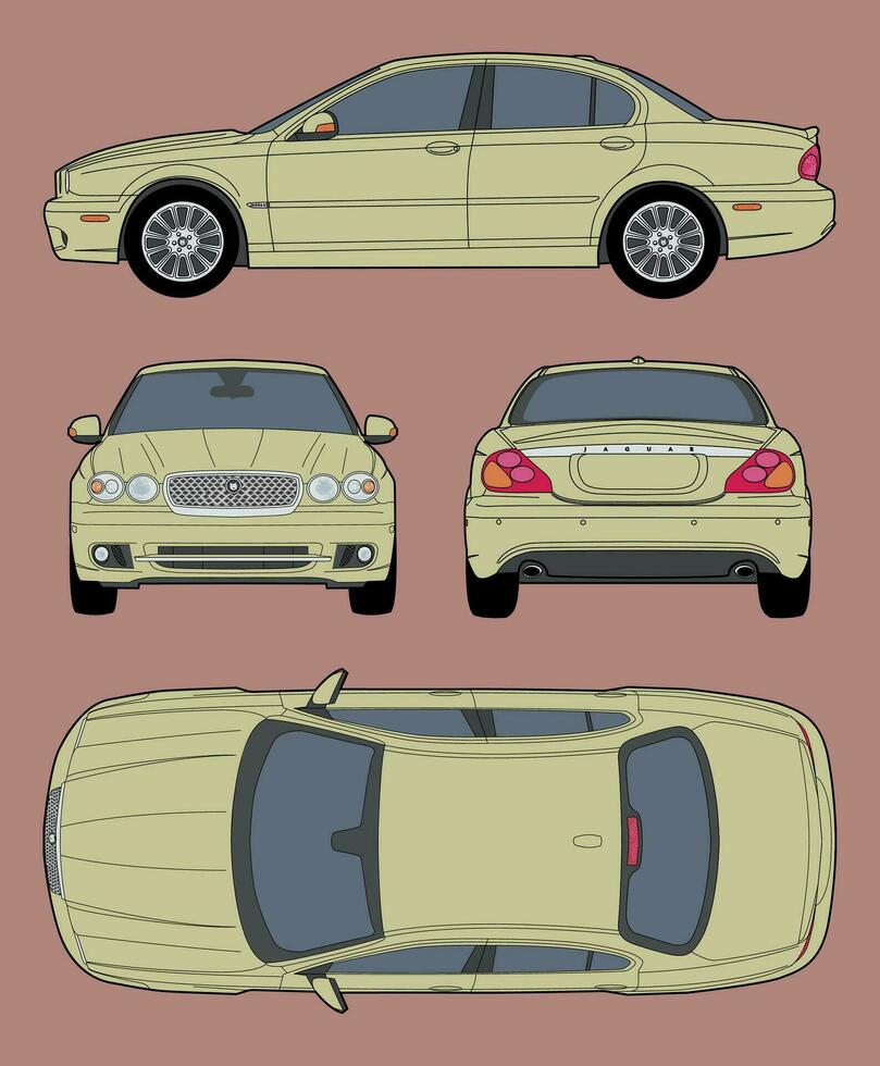 Jaguar X Type 2008 car blueprint vector