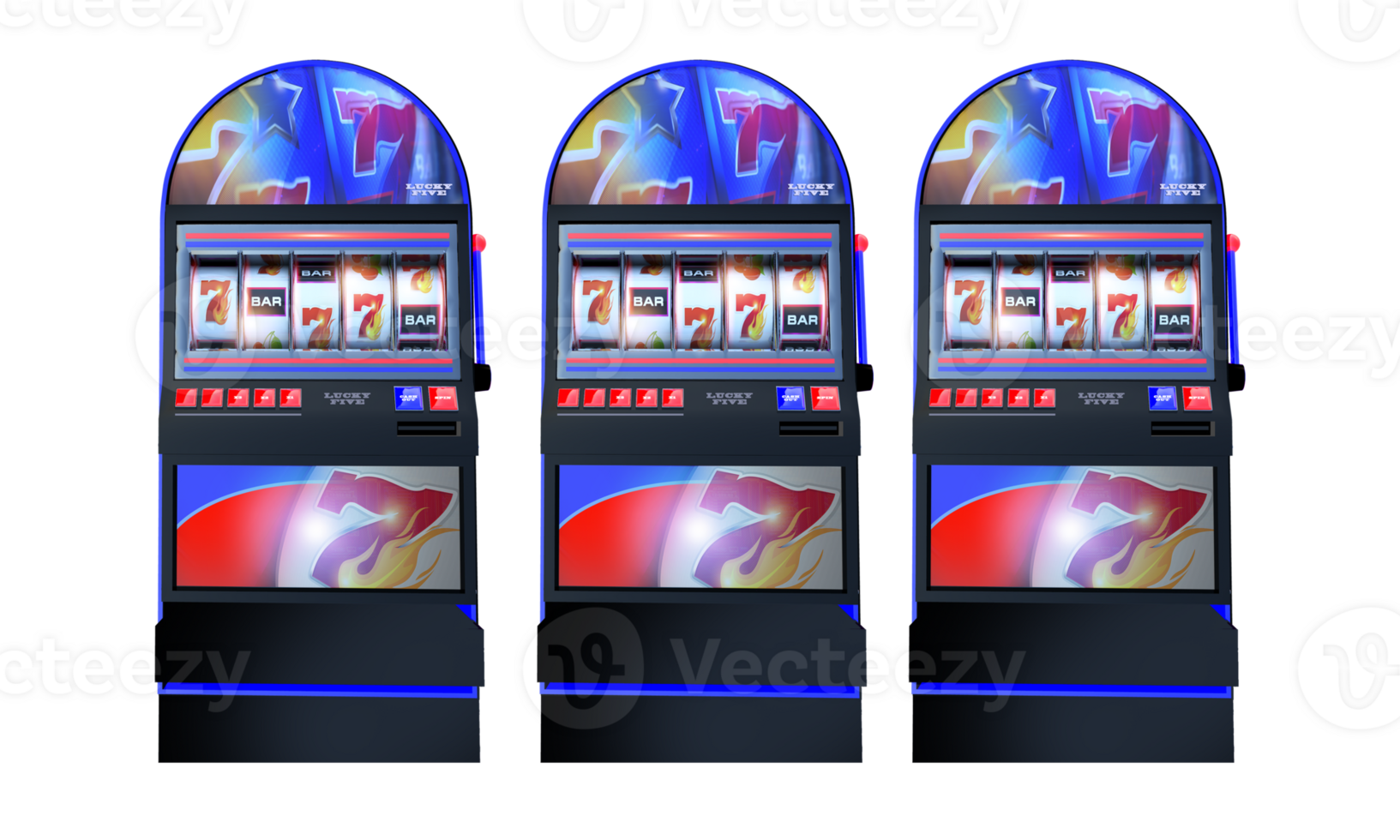 Row of Classic Slot Machines PNG Object