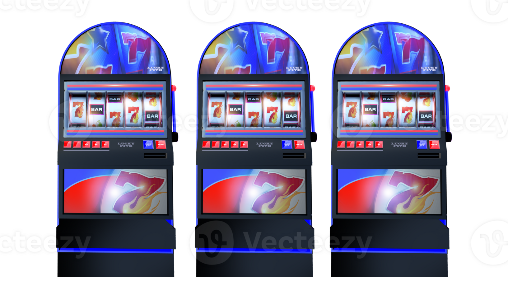 Row of Classic Slot Machines PNG Object