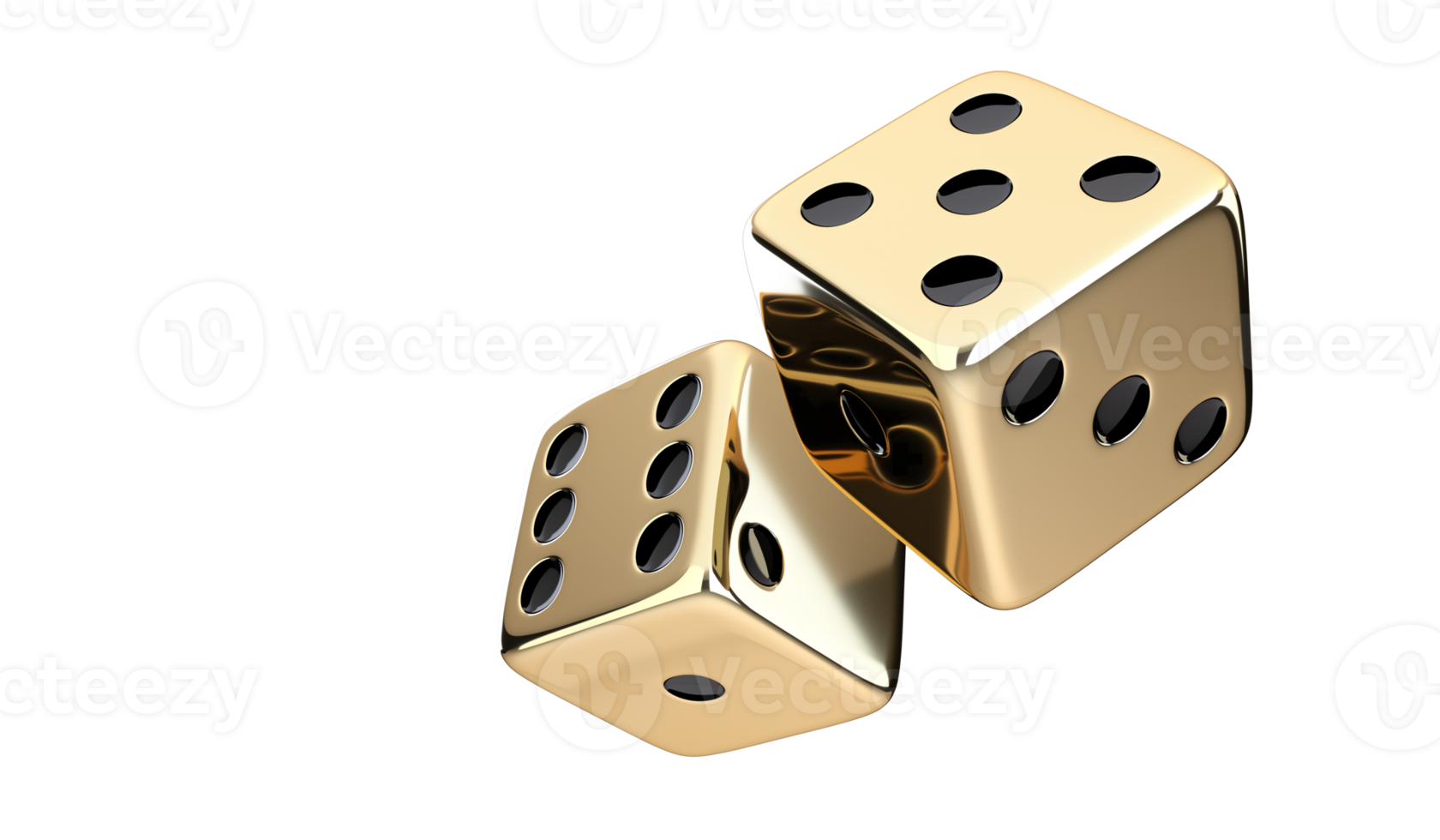 3D Golden Casino Dices PNG Transparent Background