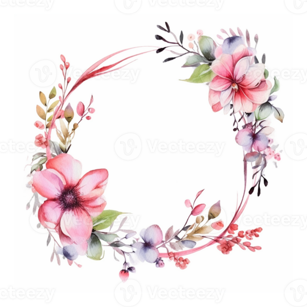 spring floral round frame watercolor png