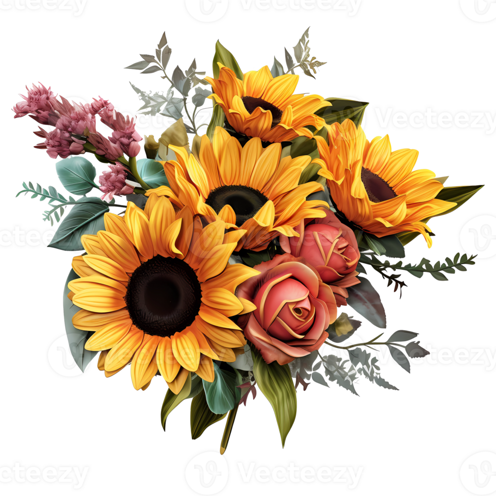 Sunflower bouquet illustration decor png