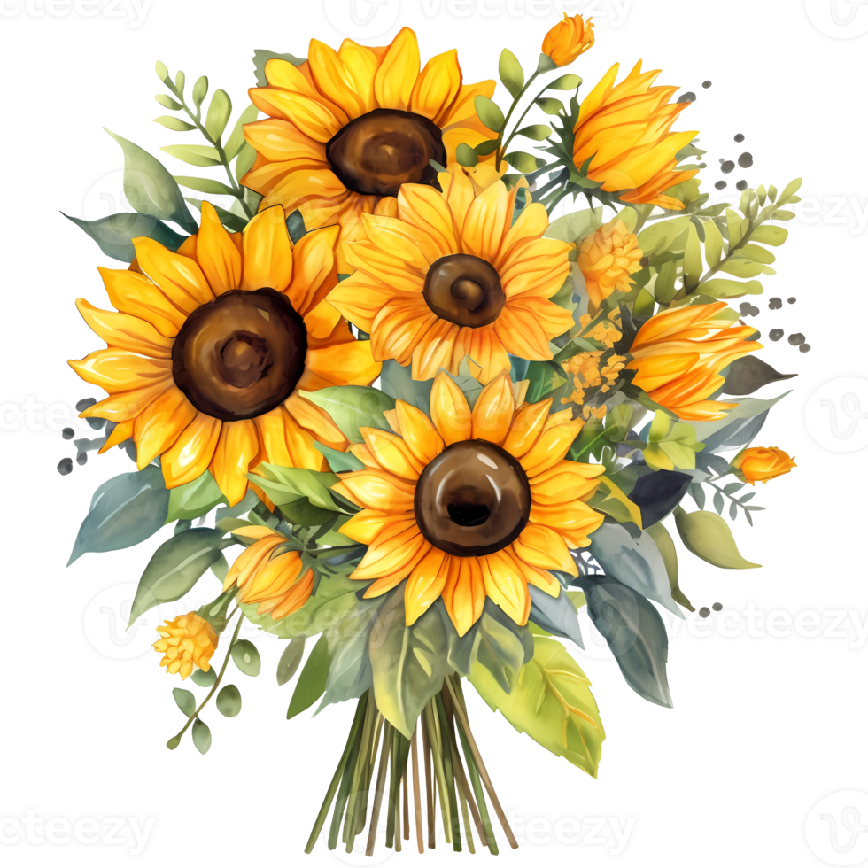 Sunflower bouquet decor illustration. png