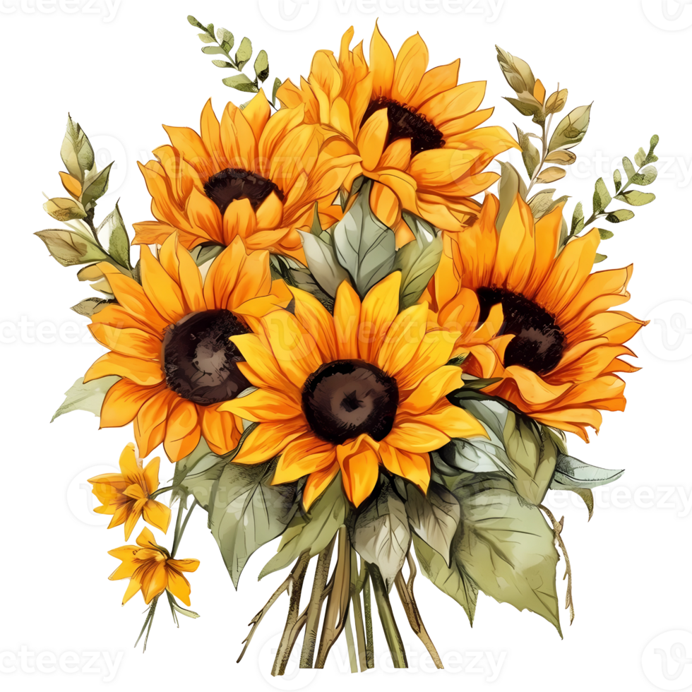 Sunflower bouquet decor illustration. AI Generated 25279101 PNG