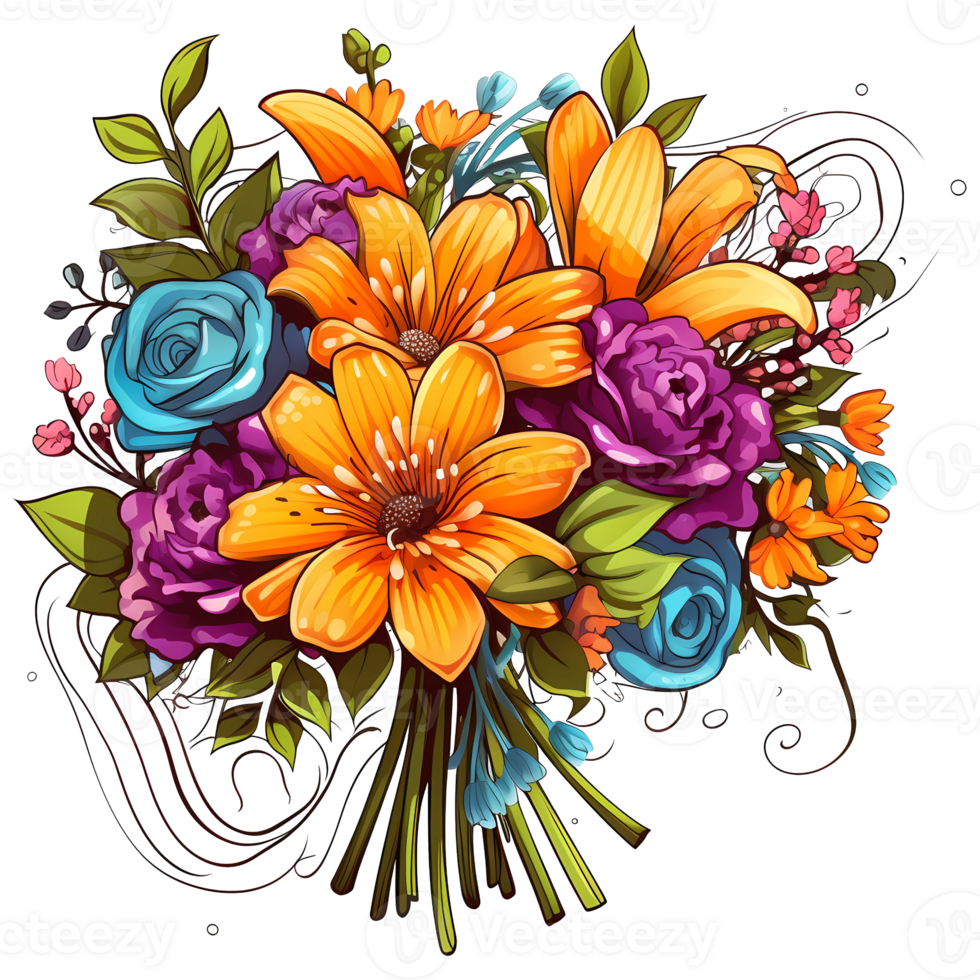 Sunflower bouquet decor  illustration. AI Generated png