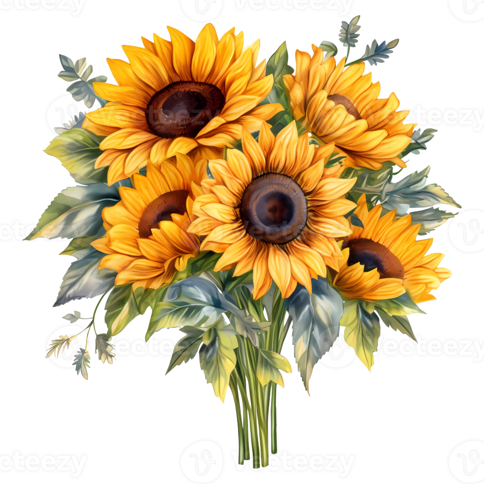 Sunflower bouquet decor  illustration. AI Generated png