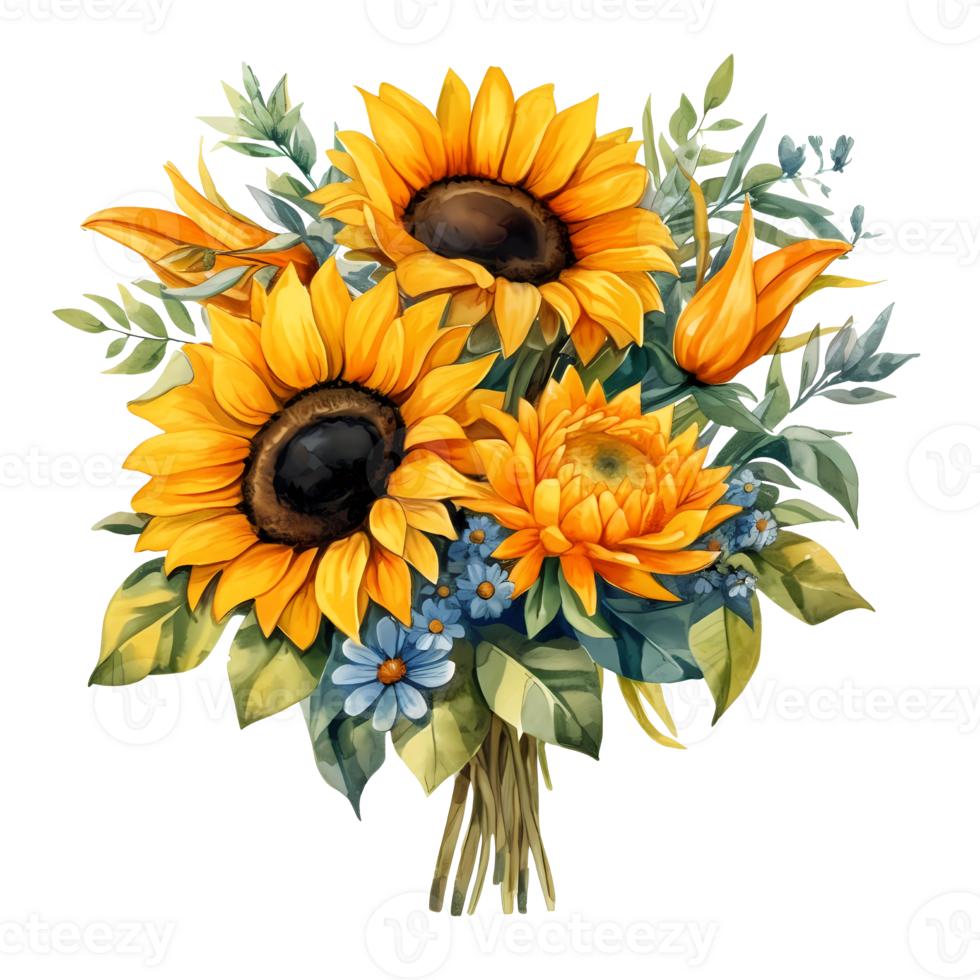 Sunflower bouquet decor  illustration. AI Generated png