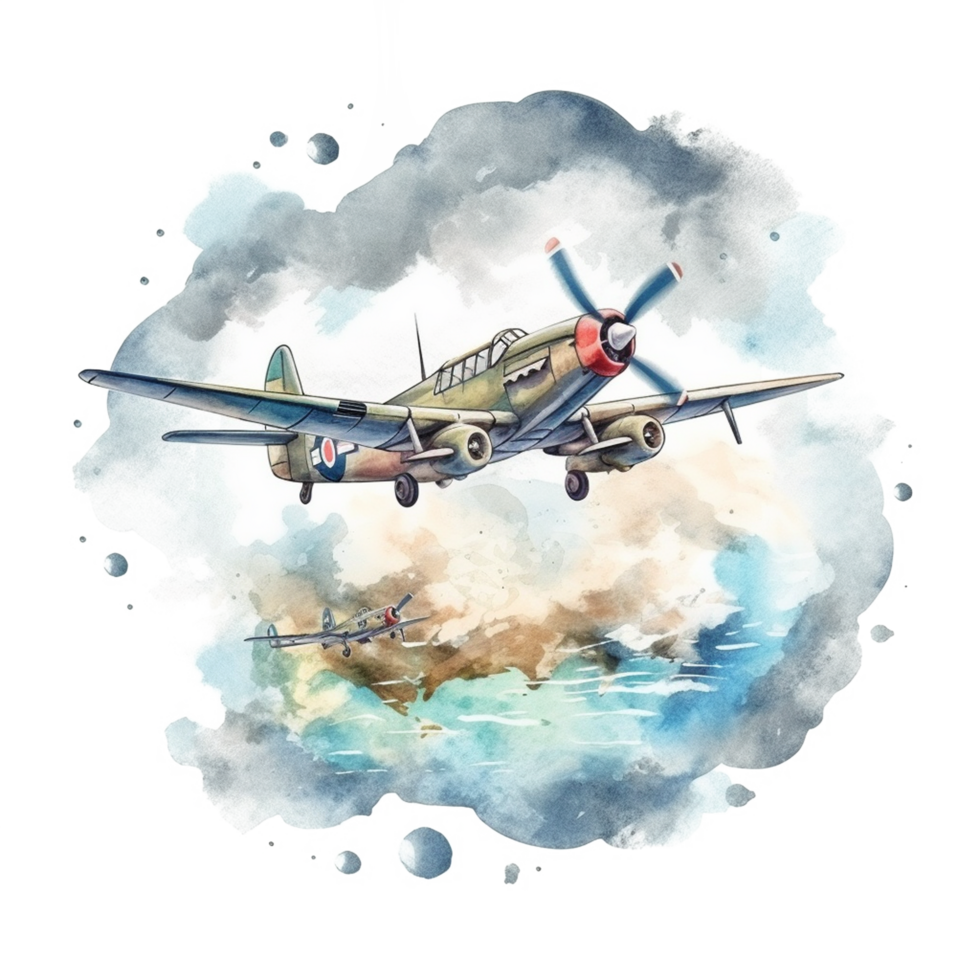 Vintage plane watercolor AI Generative png