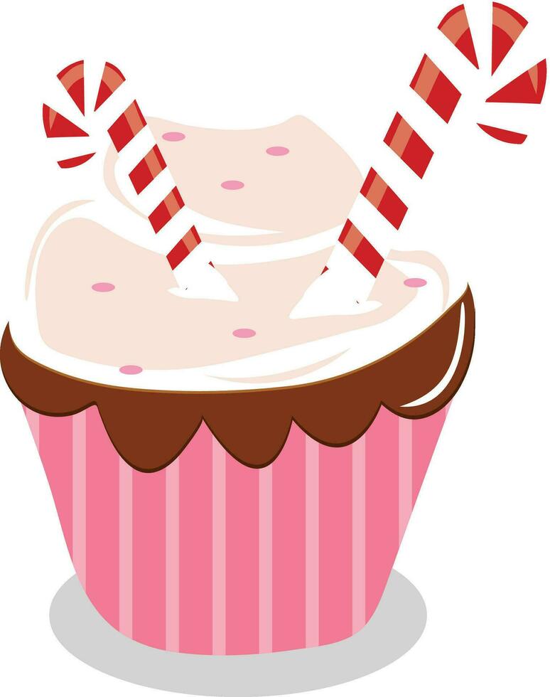 Sweet cupcake with candy canes. vector