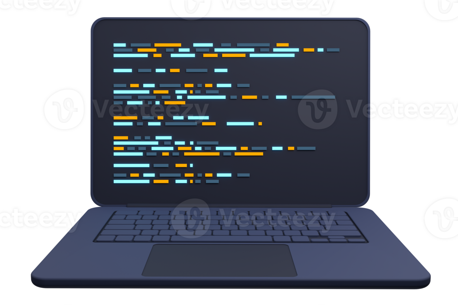 3d il computer portatile e programma codice sviluppo. ragnatela codifica concetto. codifica schermo 3d resa. 3d interpretazione di il computer portatile. 3d rendere illustrazione png