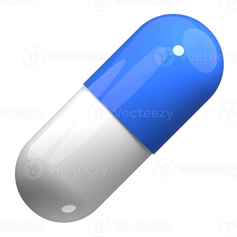 3d white and blue pill. 3d rendering capsule pill. Blue medical pill. 3d render illustration png