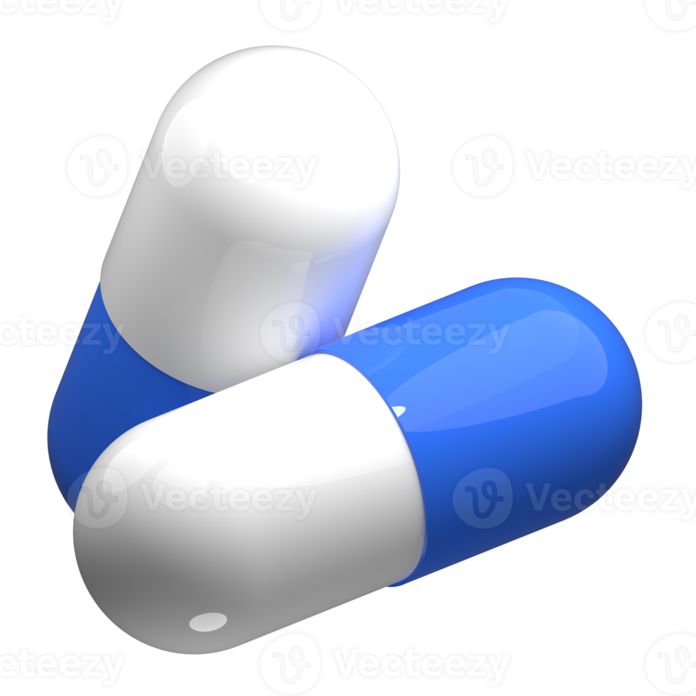 3d blanco y azul píldora. 3d representación cápsula píldora. azul médico píldora. 3d hacer ilustración png