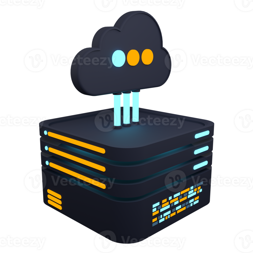 Cloud computing technology. Cloud data center with hosting server. Cloud service 3d rendering. Network and database. Cloud storage. 3d render illustration png