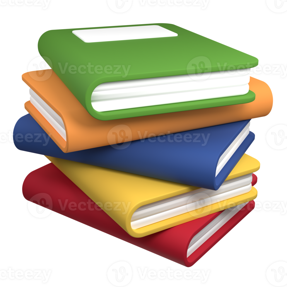 3d render books. 3d render multicolor book icon. Stack of multicolored books. Reading hobby and education. 3d render illustration png