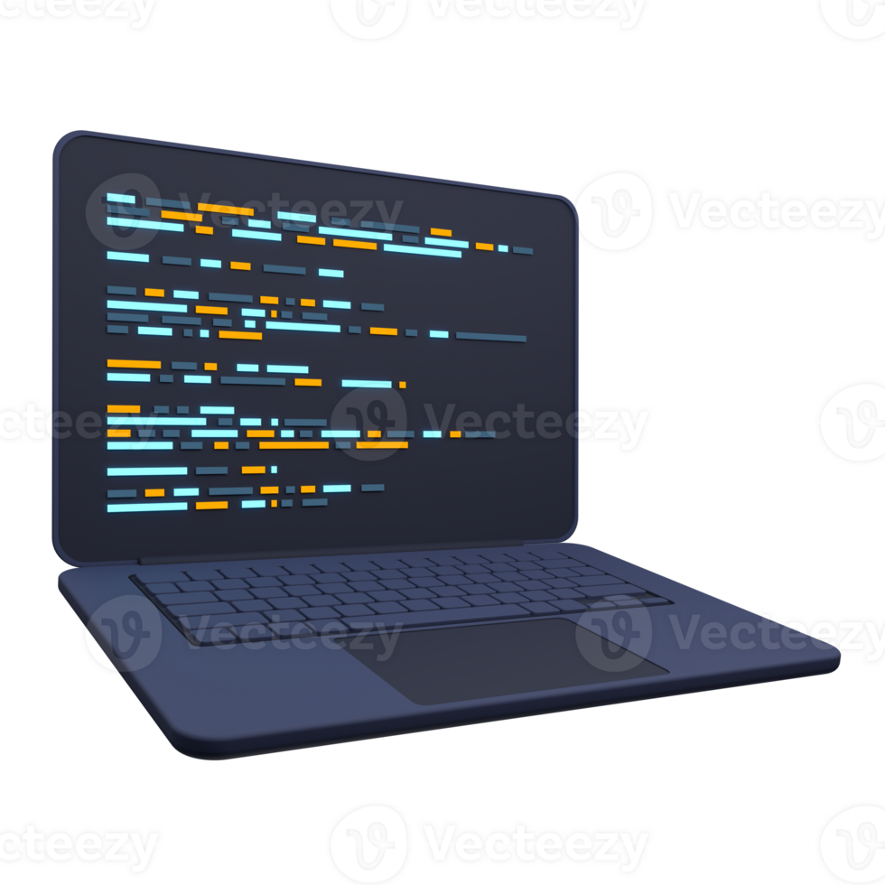 3d portable et programme code développement. la toile codage concept. codage écran 3d le rendu. 3d le rendu de portable. 3d rendre illustration png