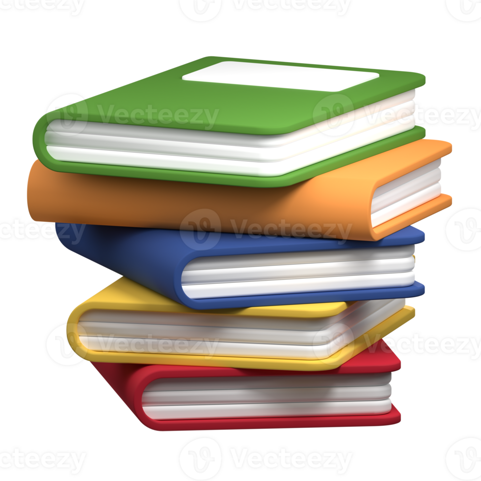 3d render books. 3d render multicolor book icon. Stack of multicolored books. Reading hobby and education. 3d render illustration png