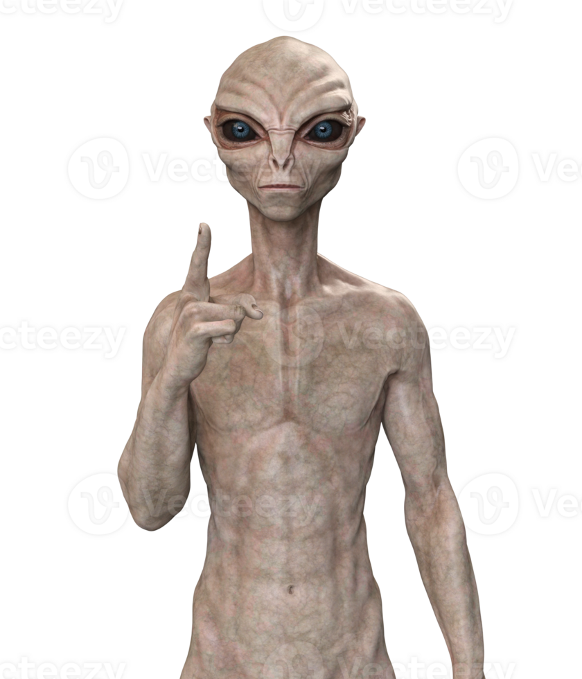 Grey alien on transparent background, 3d render png