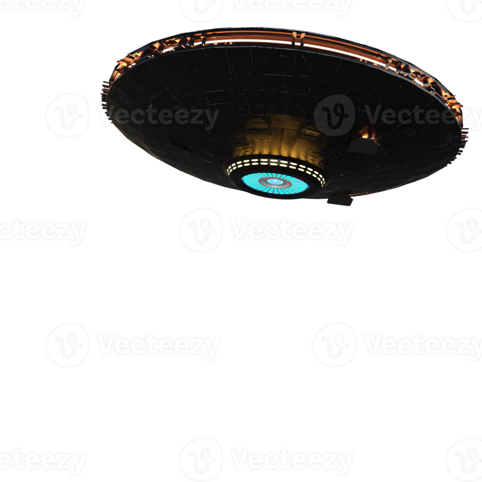 Unidentified flying object on the transparent background, 3d render png