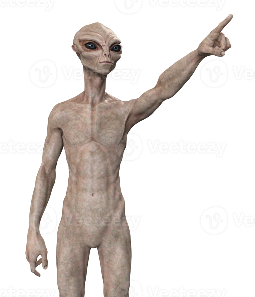 Grey alien on transparent background, 3d render png