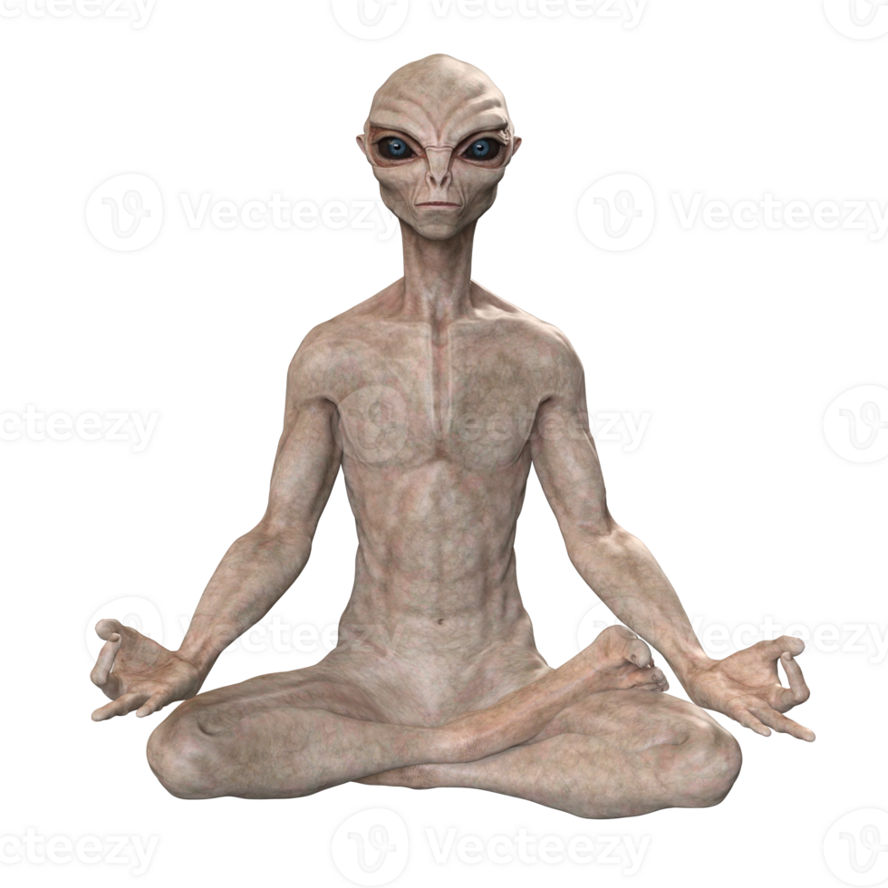 Grey alien on transparent background, 3d render png